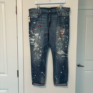 Polo Ralph Lauren Astor Slim Boyfriend Jeans paint splatter feather Womens 32